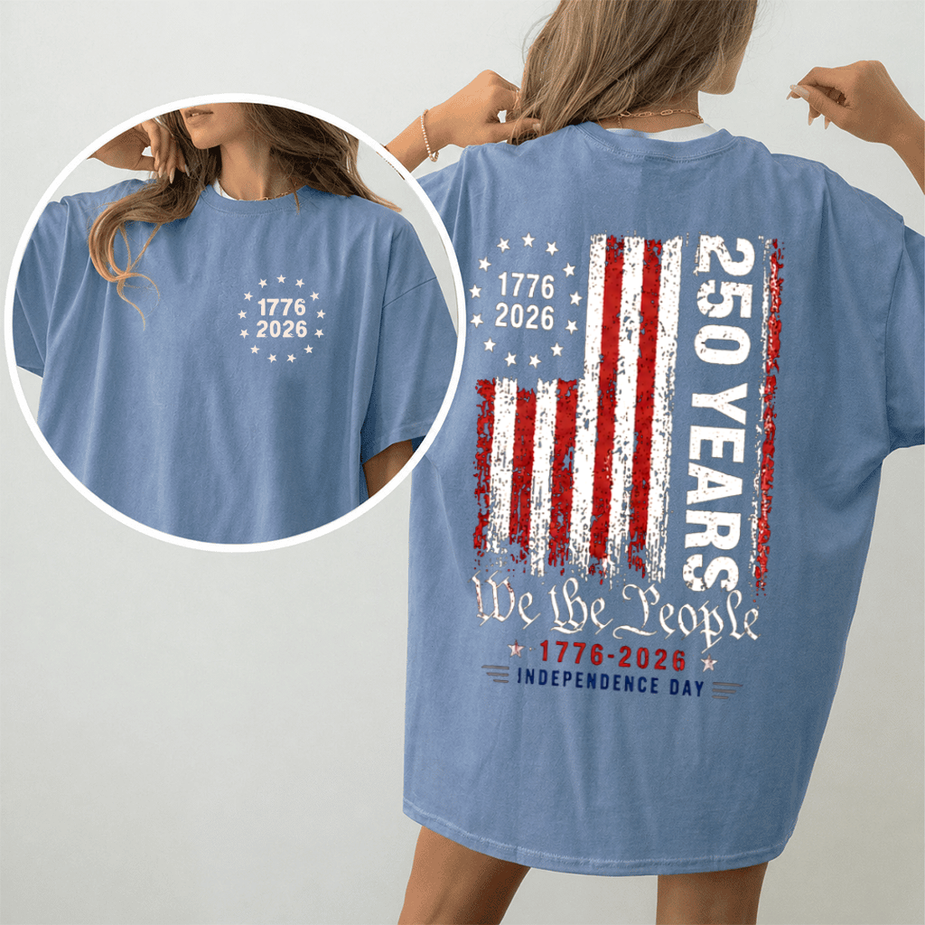 Comfort Colors Freedom 250 Years Shirt – We The People Patriotic Tee 1776-2026, USA Independence Day Gift for Dad - detail view